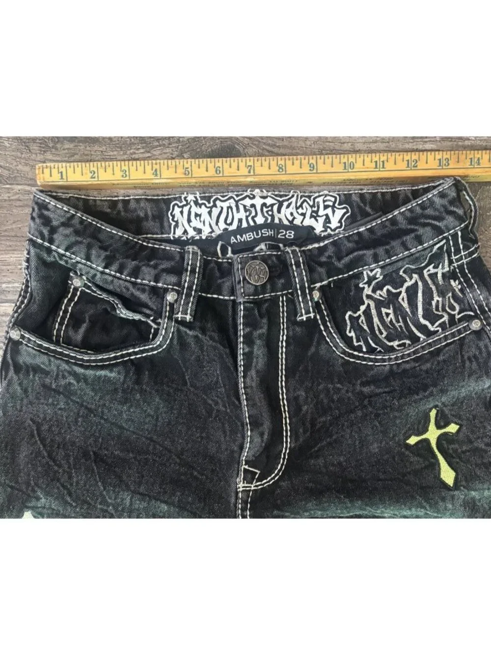 Ninth Hall Ambush Men's Size 28 Cross Embroidered Jeans Y2K